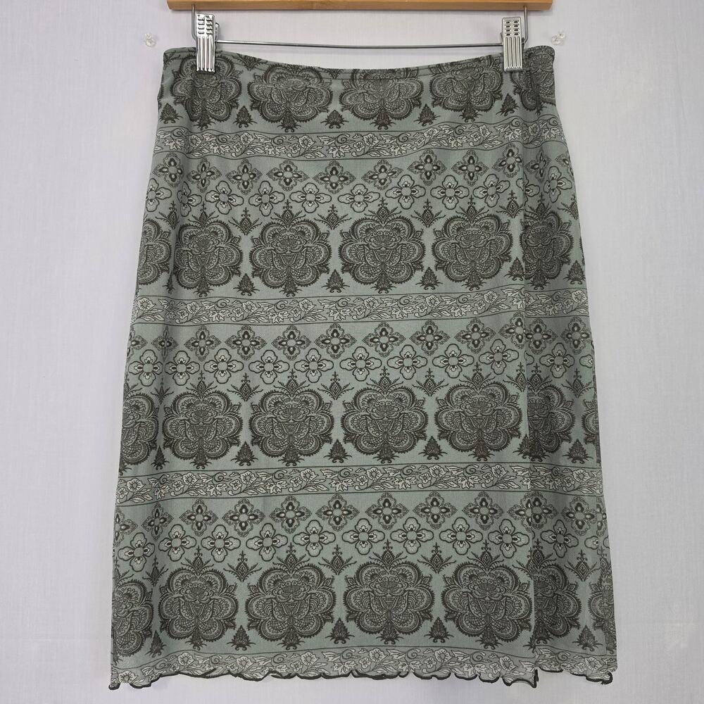 90s Style Floral Mesh Pull-On Skirt size M Green Grunge Y2K Style Lettuce Hem